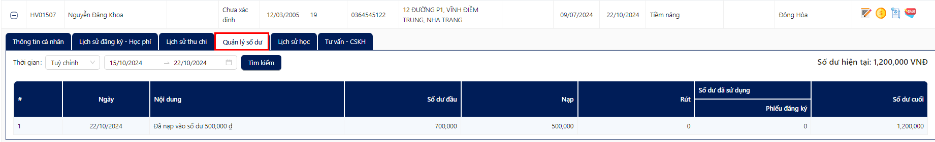 Quản lý số dư